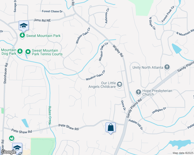 map of restaurants, bars, coffee shops, grocery stores, and more near 4423 Windsor Oaks Circle in Marietta