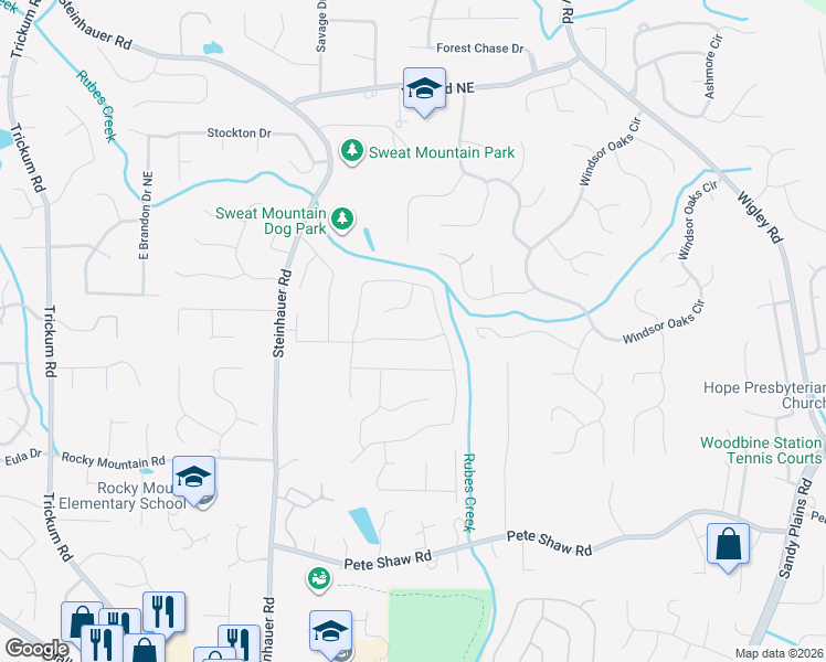 map of restaurants, bars, coffee shops, grocery stores, and more near 2581 North Arbor Trail in Marietta
