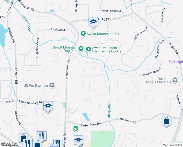 map of restaurants, bars, coffee shops, grocery stores, and more near 2577 North Arbor Trail in Marietta