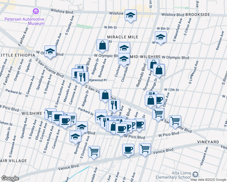 map of restaurants, bars, coffee shops, grocery stores, and more near 1208 Cochran Avenue in Los Angeles