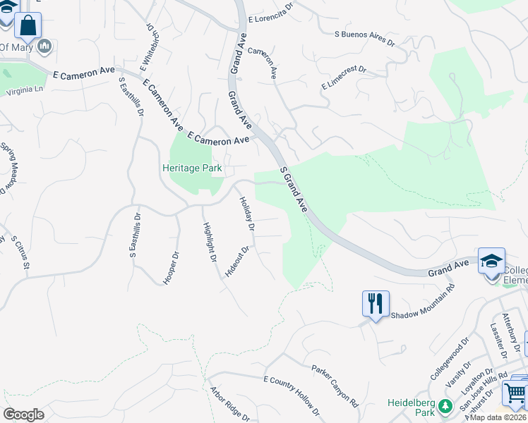 map of restaurants, bars, coffee shops, grocery stores, and more near 3199 Hampton Drive in West Covina