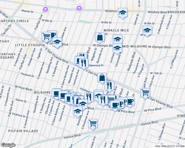 map of restaurants, bars, coffee shops, grocery stores, and more near 1201 Burnside Avenue in Los Angeles