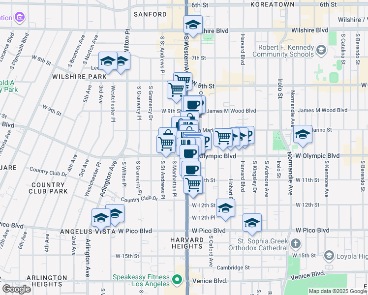 map of restaurants, bars, coffee shops, grocery stores, and more near in Los Angeles