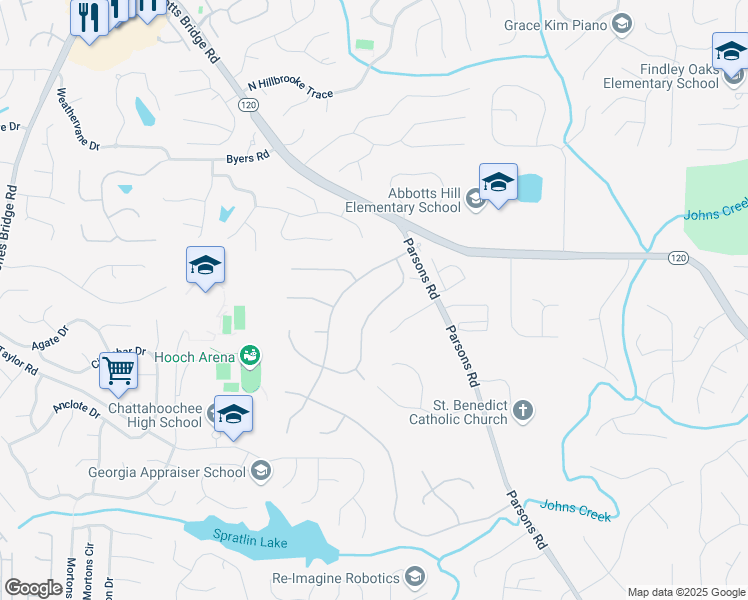 map of restaurants, bars, coffee shops, grocery stores, and more near 11170 Linbrook Lane in Duluth