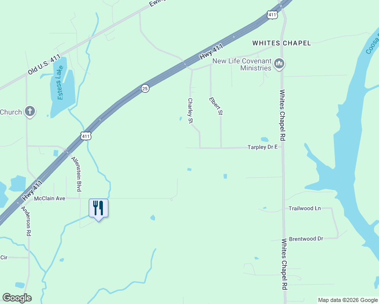 map of restaurants, bars, coffee shops, grocery stores, and more near 455 Tarpley Drive East in Gadsden