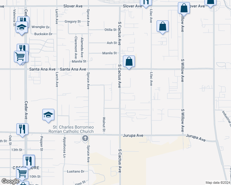 map of restaurants, bars, coffee shops, grocery stores, and more near 11048 Cactus Avenue in Bloomington