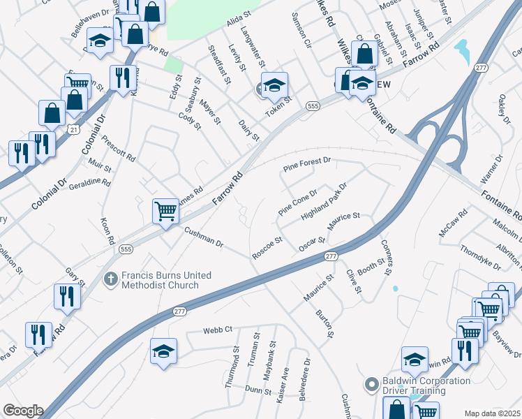 map of restaurants, bars, coffee shops, grocery stores, and more near 3820 Martin Street in Columbia