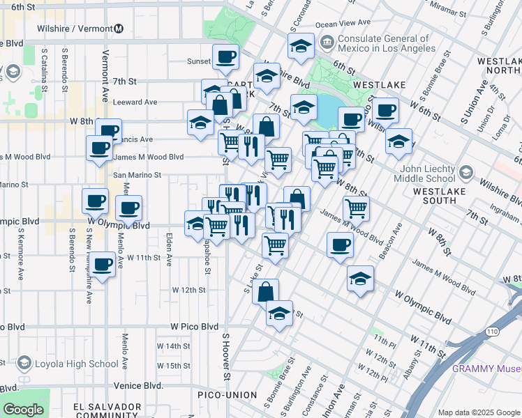 map of restaurants, bars, coffee shops, grocery stores, and more near 2311 West 10th Street in Los Angeles