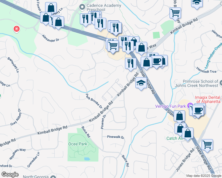 map of restaurants, bars, coffee shops, grocery stores, and more near 11240 Avery Cove Court in Alpharetta