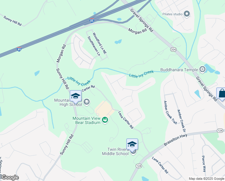 map of restaurants, bars, coffee shops, grocery stores, and more near 2148 Saint Albans Place in Buford