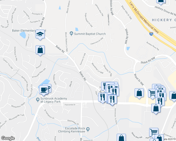 map of restaurants, bars, coffee shops, grocery stores, and more near 2270 Dresden Green in Kennesaw
