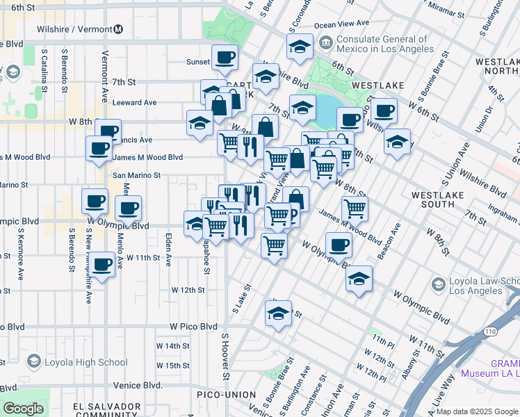 map of restaurants, bars, coffee shops, grocery stores, and more near 2311 West 10th Street in Los Angeles