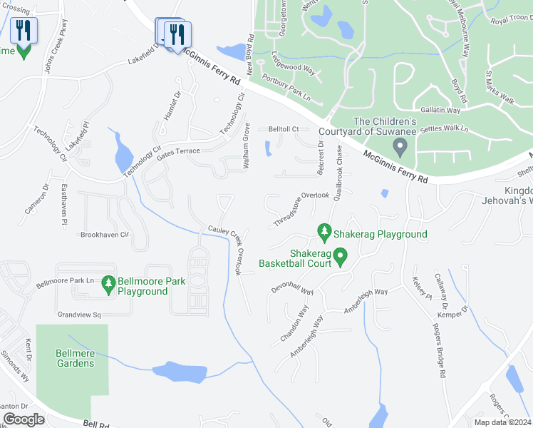 map of restaurants, bars, coffee shops, grocery stores, and more near 120 Croftwood Court in Duluth