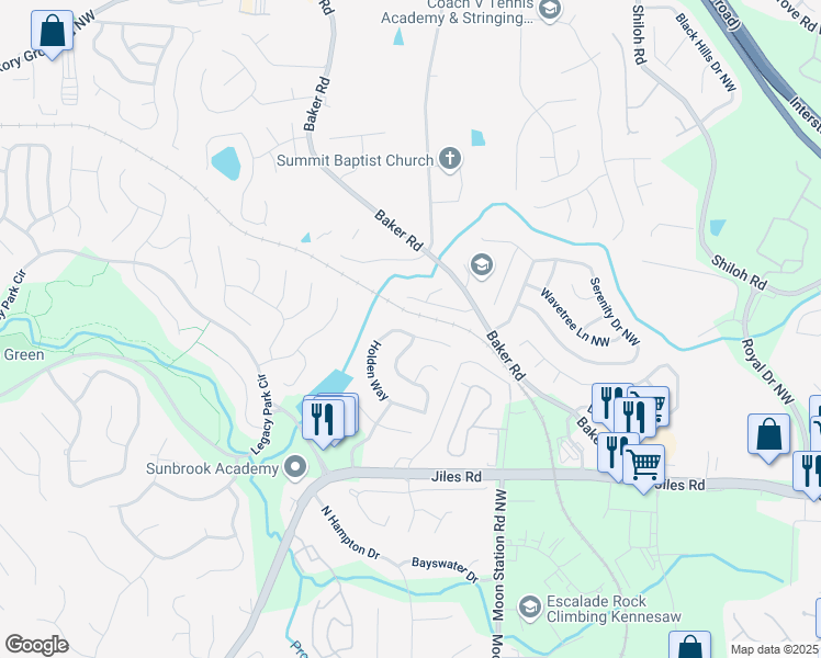 map of restaurants, bars, coffee shops, grocery stores, and more near 2335 Holden Way in Kennesaw