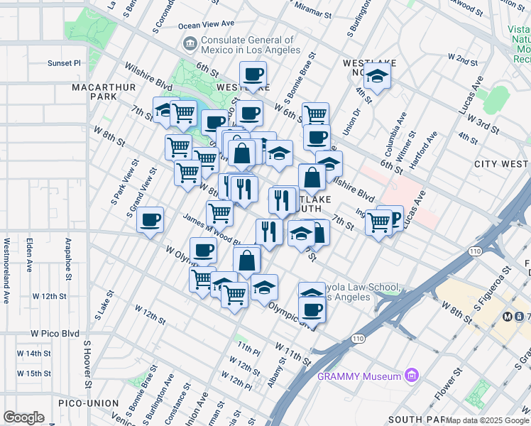 map of restaurants, bars, coffee shops, grocery stores, and more near 1709 West 8th Street in Los Angeles