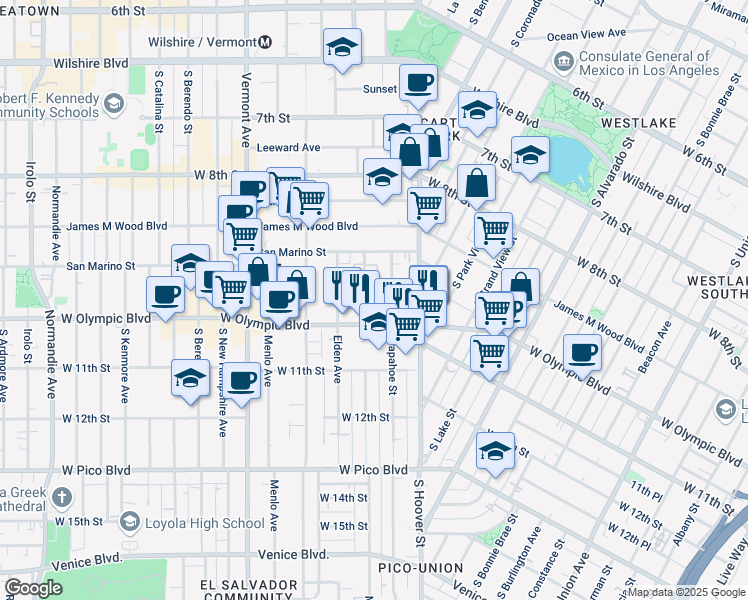 map of restaurants, bars, coffee shops, grocery stores, and more near 977 Arapahoe Street in Los Angeles