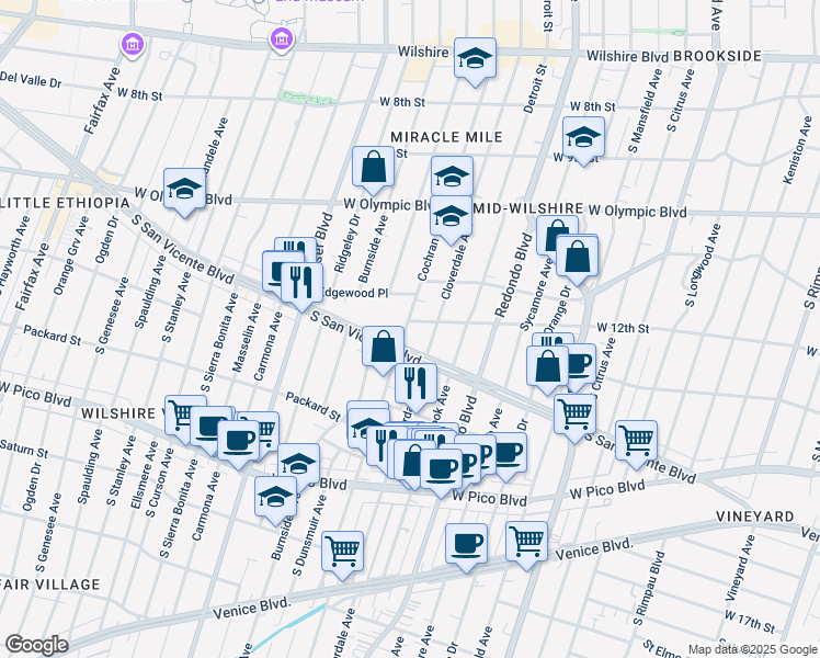 map of restaurants, bars, coffee shops, grocery stores, and more near in Los Angeles