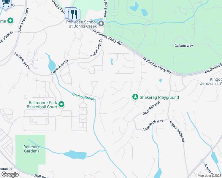map of restaurants, bars, coffee shops, grocery stores, and more near 120 Croftwood Court in Duluth
