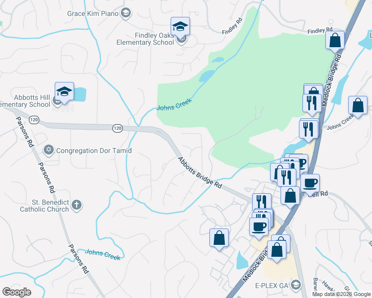 map of restaurants, bars, coffee shops, grocery stores, and more near 6045 Abbotts Station Court in Duluth