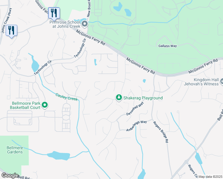 map of restaurants, bars, coffee shops, grocery stores, and more near 135 Springlaurel Court in Duluth