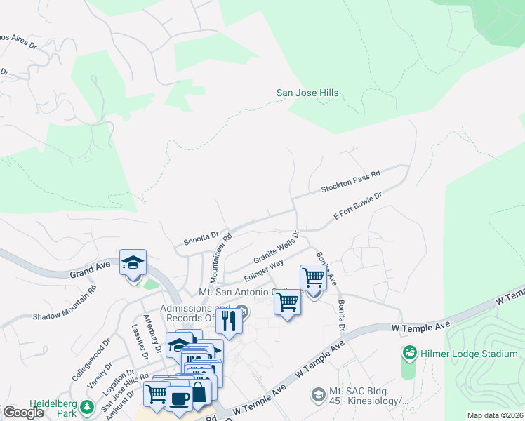 map of restaurants, bars, coffee shops, grocery stores, and more near 1811 Copper Valley Lane in Walnut