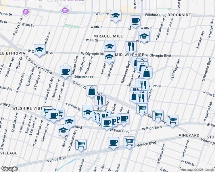 map of restaurants, bars, coffee shops, grocery stores, and more near 1202 Cloverdale Avenue in Los Angeles