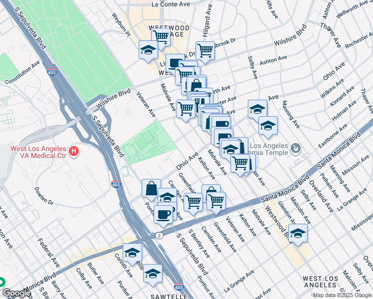 map of restaurants, bars, coffee shops, grocery stores, and more near 1440 Veteran Avenue in Los Angeles