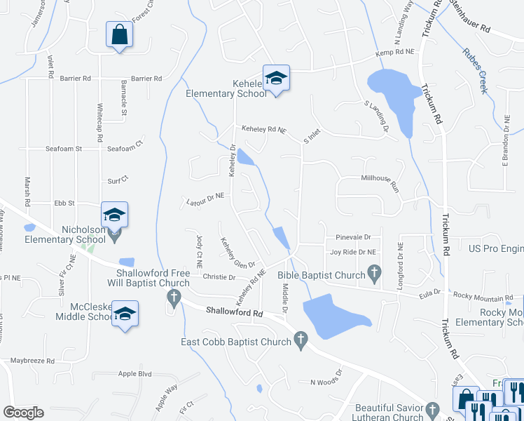 map of restaurants, bars, coffee shops, grocery stores, and more near 1999 Nicole Drive in Marietta
