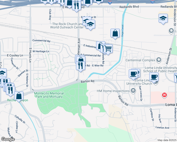 map of restaurants, bars, coffee shops, grocery stores, and more near 2665 Tungsten Court in San Bernardino