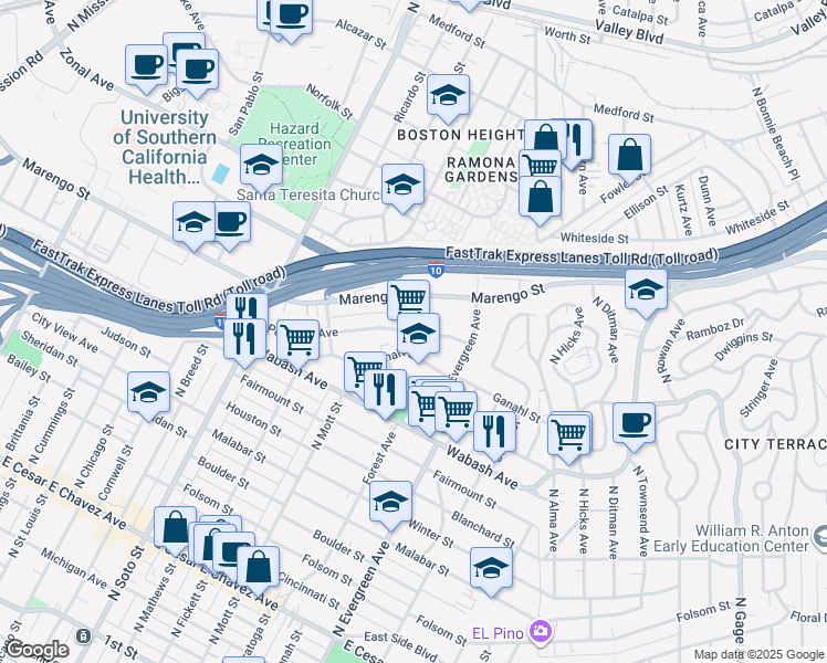 map of restaurants, bars, coffee shops, grocery stores, and more near 2718 Pomeroy Avenue in Los Angeles