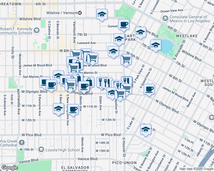 map of restaurants, bars, coffee shops, grocery stores, and more near 987 Magnolia Avenue in Los Angeles