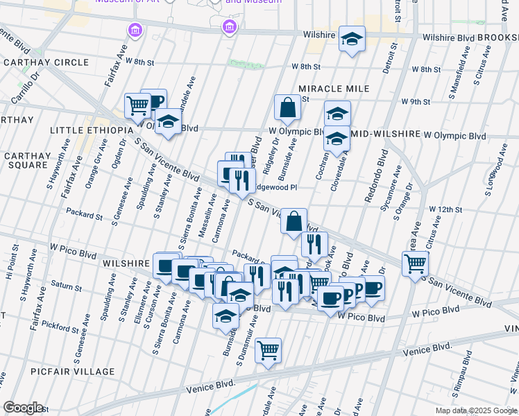 map of restaurants, bars, coffee shops, grocery stores, and more near 1206 South Burnside Avenue in Los Angeles