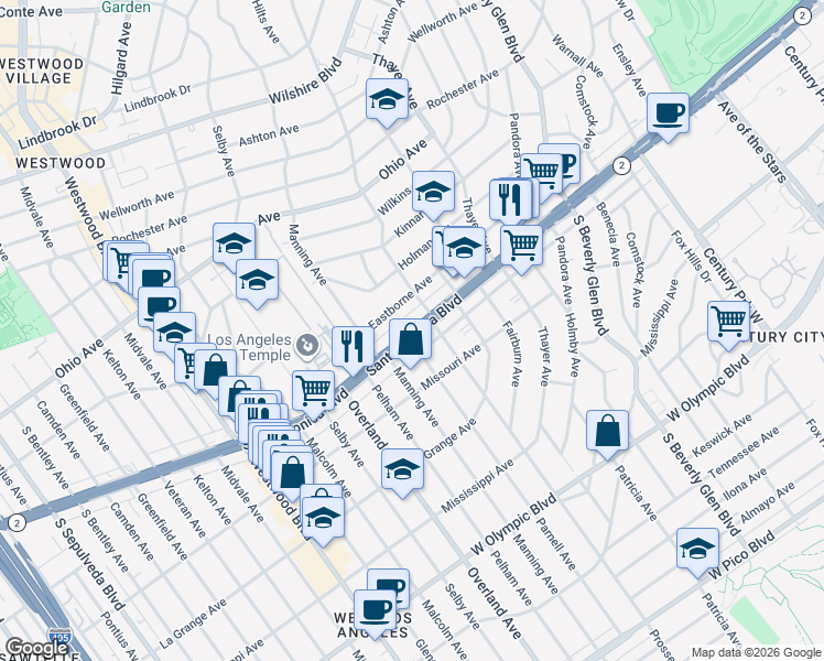 map of restaurants, bars, coffee shops, grocery stores, and more near in Los Angeles
