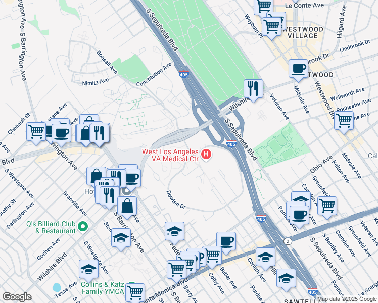 map of restaurants, bars, coffee shops, grocery stores, and more near in Los Angeles County