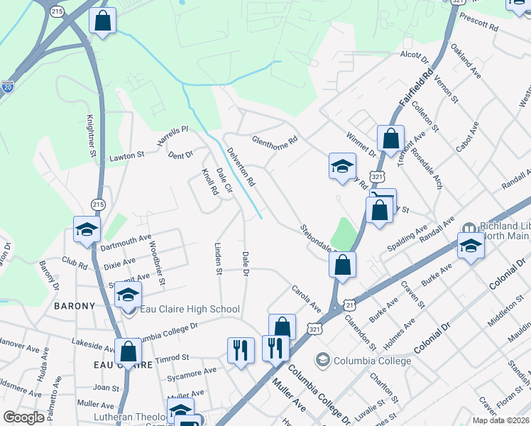 map of restaurants, bars, coffee shops, grocery stores, and more near 4914 Pinner Road in Columbia