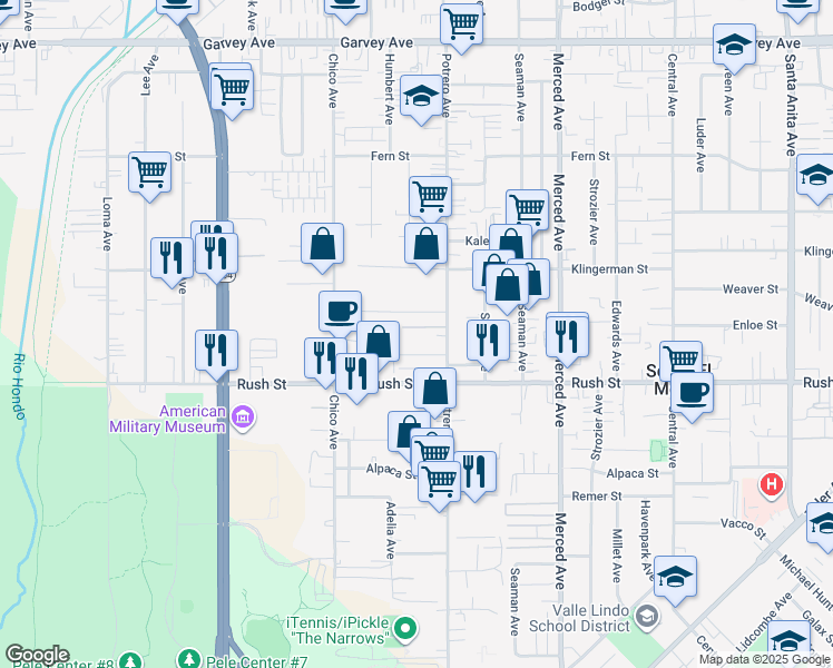 map of restaurants, bars, coffee shops, grocery stores, and more near in South El Monte