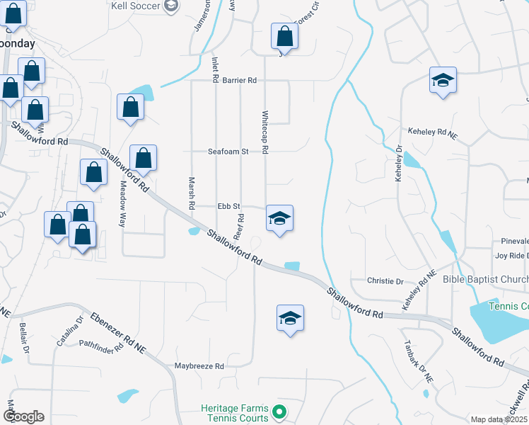 map of restaurants, bars, coffee shops, grocery stores, and more near 1450 Ebb Court in Marietta