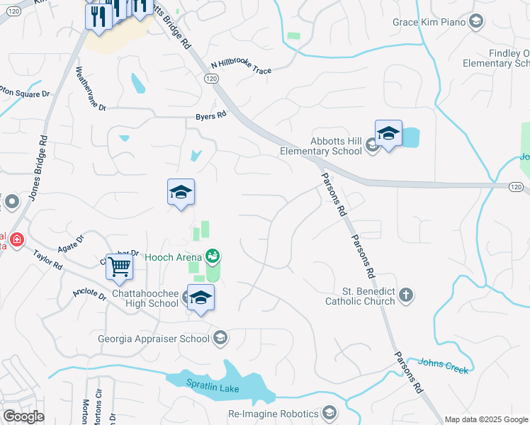 map of restaurants, bars, coffee shops, grocery stores, and more near 11165 Bentley Chase Drive in Duluth