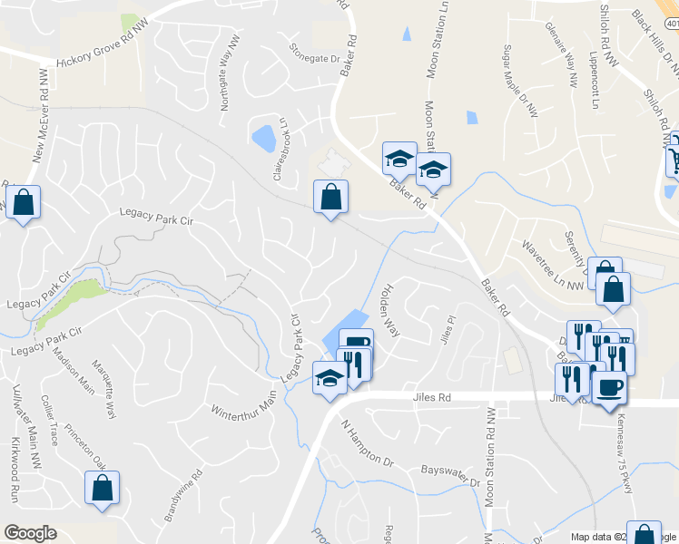 map of restaurants, bars, coffee shops, grocery stores, and more near 4021 Annandale Main Northwest in Kennesaw