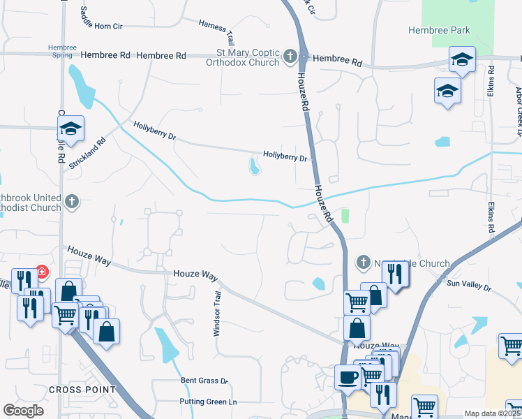 map of restaurants, bars, coffee shops, grocery stores, and more near 430 Barkshire Lane in Roswell