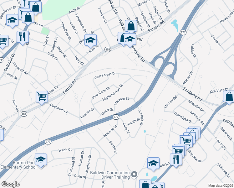 map of restaurants, bars, coffee shops, grocery stores, and more near 4019 Maurice Street in Columbia