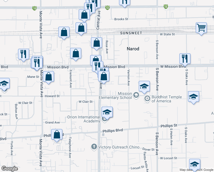 map of restaurants, bars, coffee shops, grocery stores, and more near 2 West Maitland Street in Ontario
