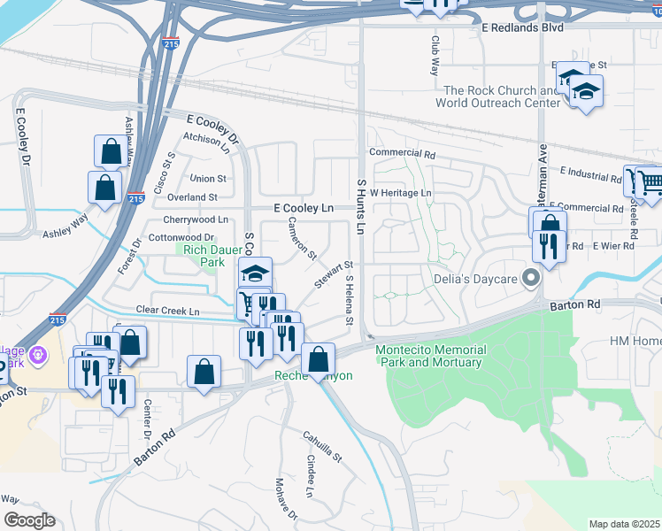map of restaurants, bars, coffee shops, grocery stores, and more near 2177 Stewart Street in Colton