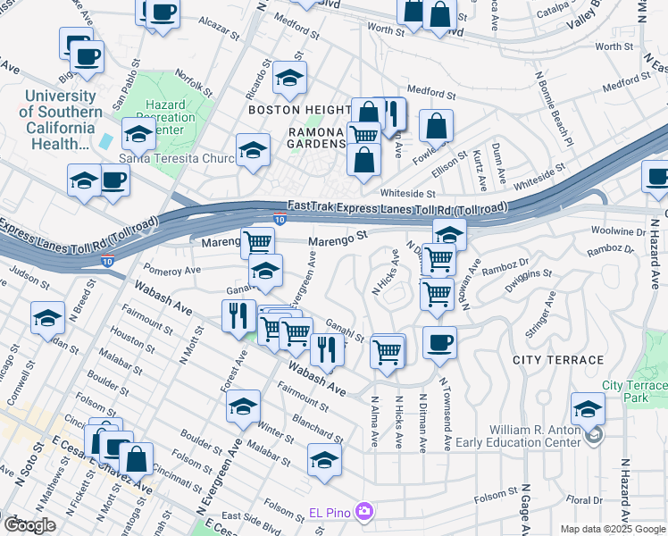 map of restaurants, bars, coffee shops, grocery stores, and more near 1225 Stone Street in Los Angeles