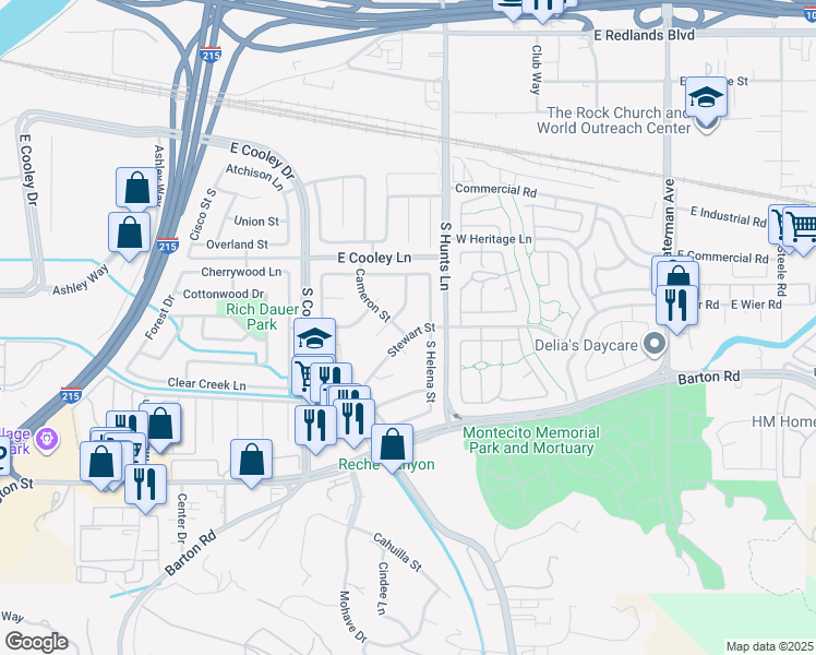 map of restaurants, bars, coffee shops, grocery stores, and more near 2177 Stewart Street in Colton