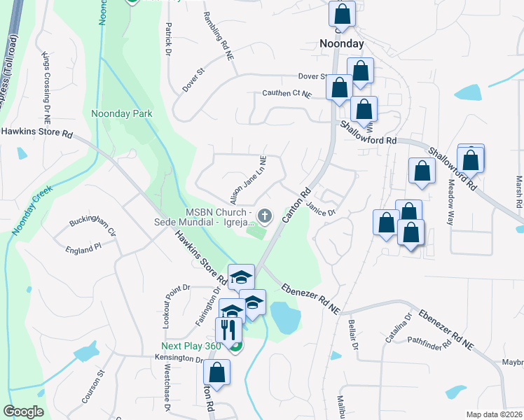 map of restaurants, bars, coffee shops, grocery stores, and more near 4324 Alison Jane Drive Northeast in Kennesaw