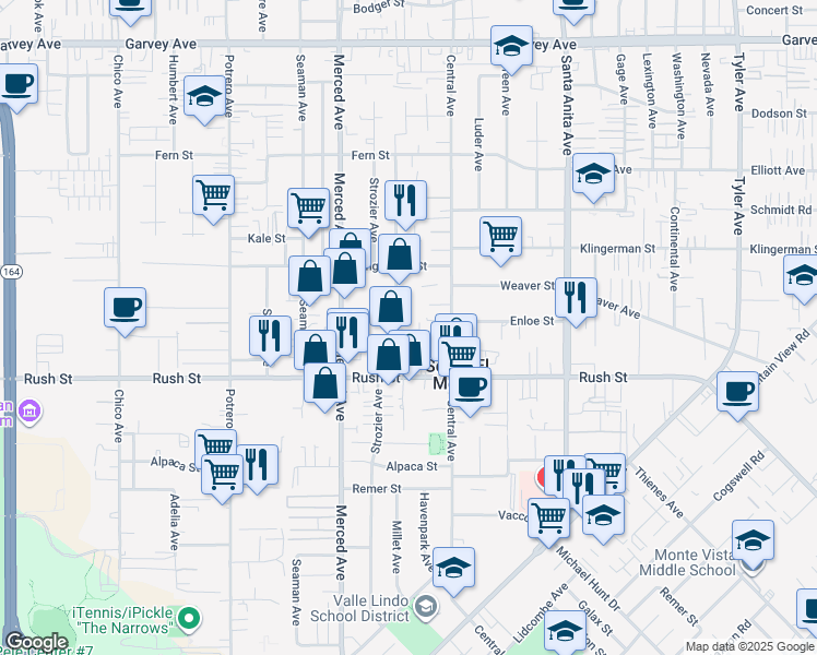 map of restaurants, bars, coffee shops, grocery stores, and more near 2110 Edwards Avenue in South El Monte