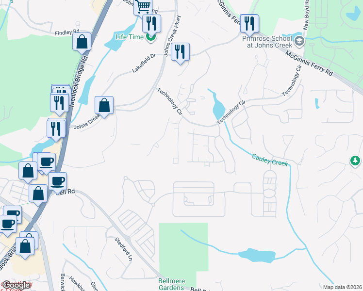 map of restaurants, bars, coffee shops, grocery stores, and more near 11370 Easthaven Place in Duluth