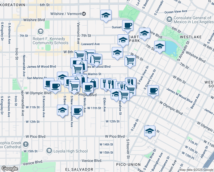 map of restaurants, bars, coffee shops, grocery stores, and more near 987 Magnolia Avenue in Los Angeles