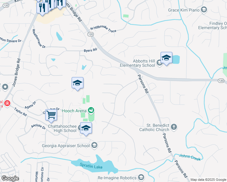 map of restaurants, bars, coffee shops, grocery stores, and more near 11165 Bentley Chase Drive in Duluth